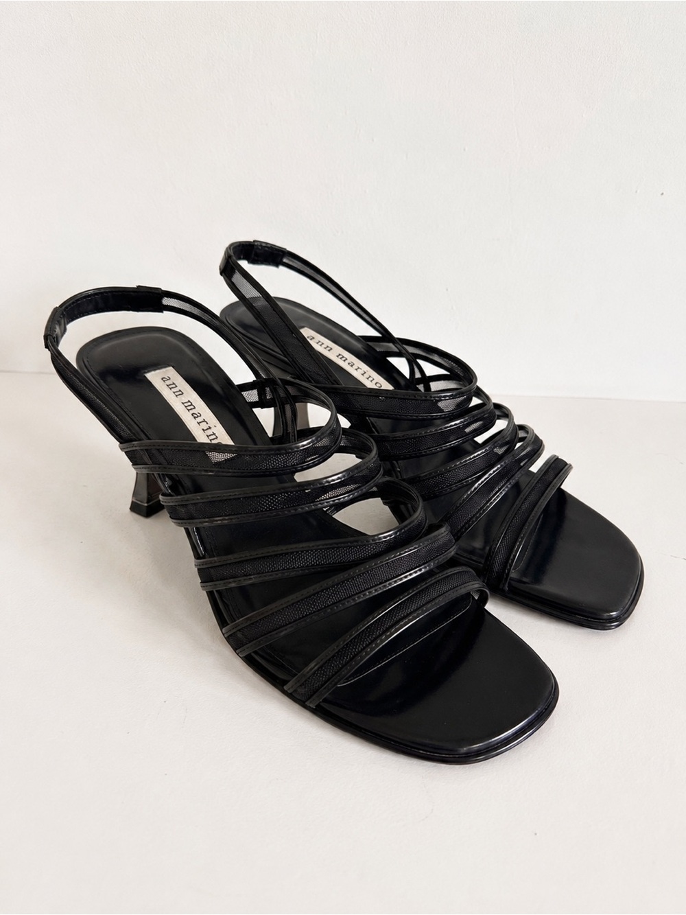 Vintage Ann Marino Black Mesh Strappy Kitten Heels